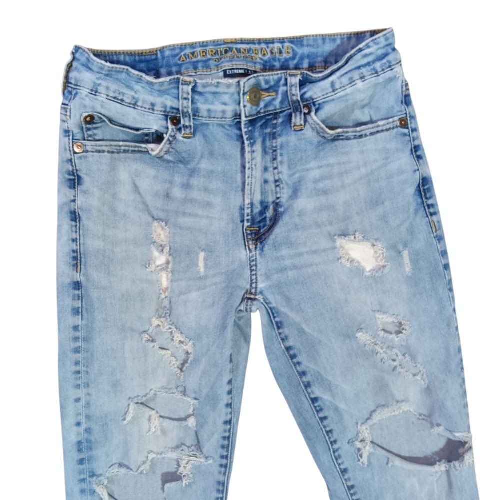 American Eagle Outfitters Distressed Men's Jeans 28x30 Light Blue Holes Flex - Picture 2 of 8